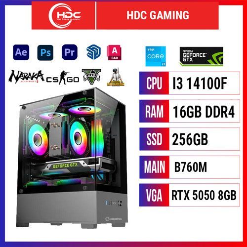 PC HDC GAMING Intel i3 14100F – RAM 16GB DDR4 – SSD 256GB – MAIN B760M - VGA RTX 5050 8GB GDDR6 2FAN